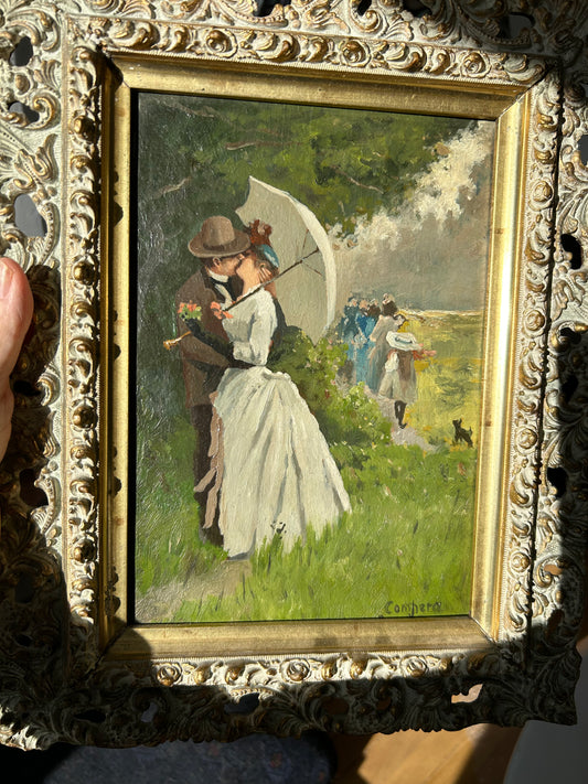 Romantic Original Oil on Board German artist Reinicke c. 1890