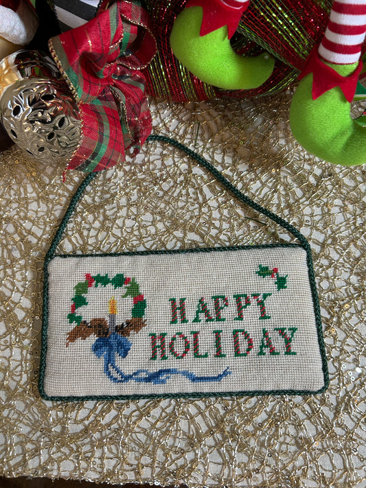 Needlepoint “Happy Holiday” Door Hanger