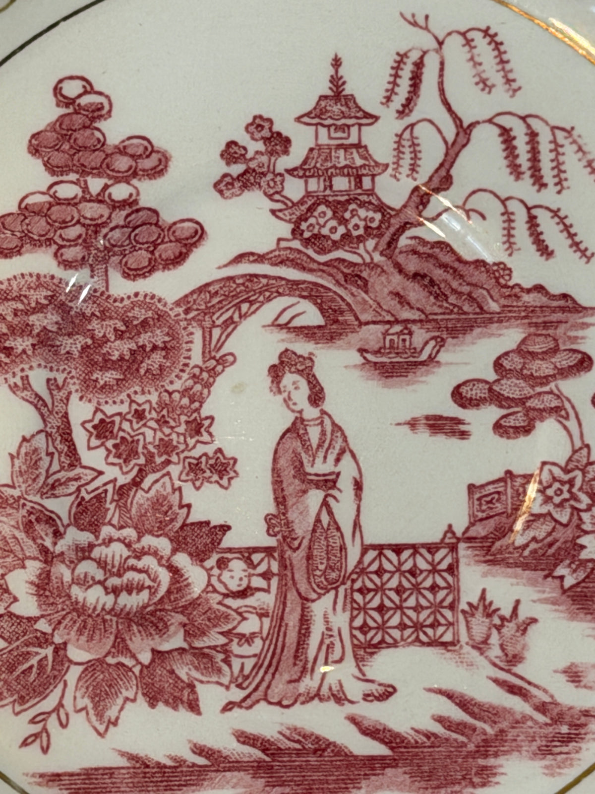 Delightful pink Willow rare 6d plate " double phoenix "