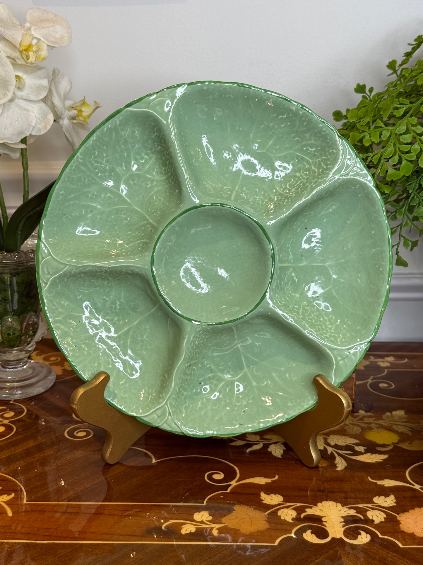 Rare Minton Majolica Green Cabbage 5-Sectional Serving Dish | 10.5” – No Chips or Cracks