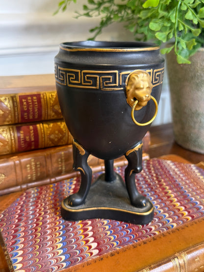 RESERVED - KKRONDEAU - Vintage Ardalt Artware Black & Gold Lion Handle Urn Vase | Japan | 5.5”