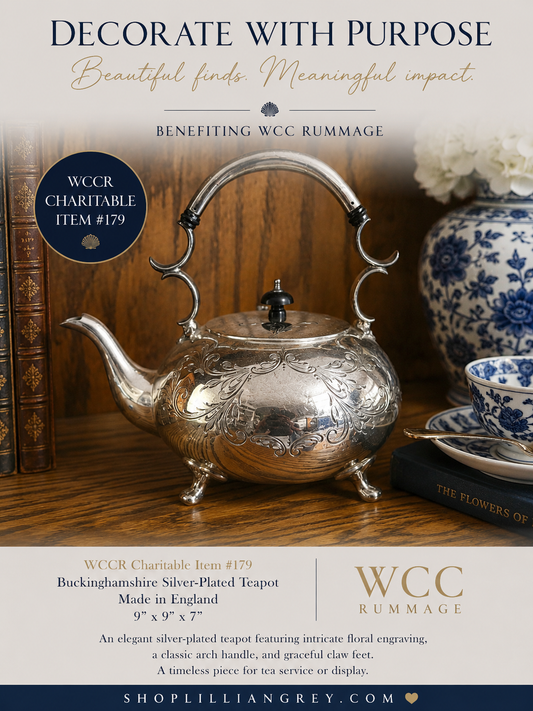WCCR Charitable Item #179 | Buckinghamshire Silver-Plated Teapot | Made in England | 9" x 9" x 7"