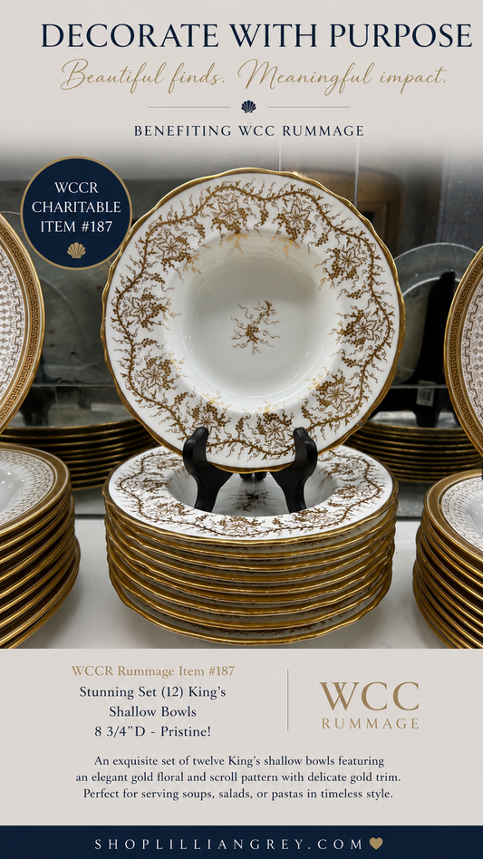 WCC RUMMAGE ITEM #187 Stunning Set (12) King’s shallow bowls, 8 3/4”D - Pristine!