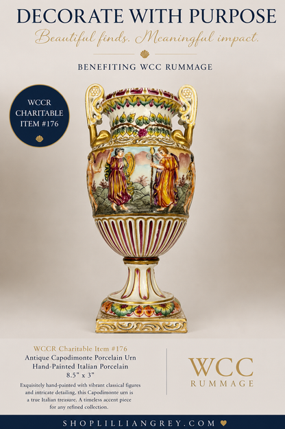 WCCR Charitable Item #176 | Antique Capodimonte Porcelain Urn | Hand-Painted Italian Porcelain | 8.5" x 3"
