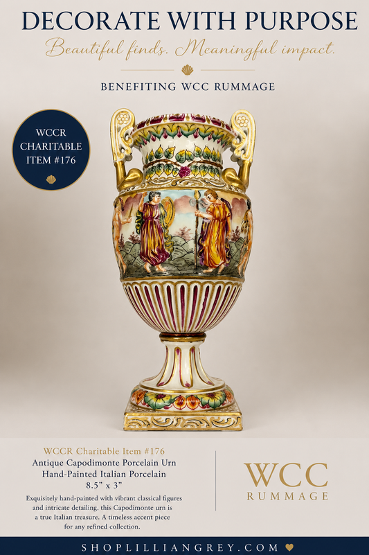 WCCR Charitable Item #176 | Antique Capodimonte Porcelain Urn | Hand-Painted Italian Porcelain | 8.5" x 3"