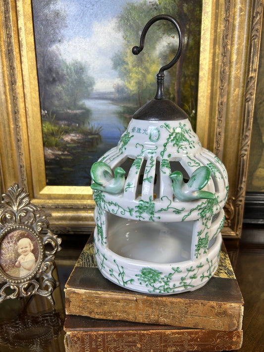 Chinoiserie Green and White Bird Cage