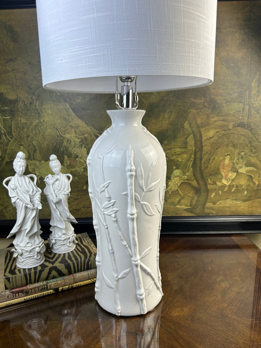 Hollywood Regency White Faux Bamboo Table Lamp