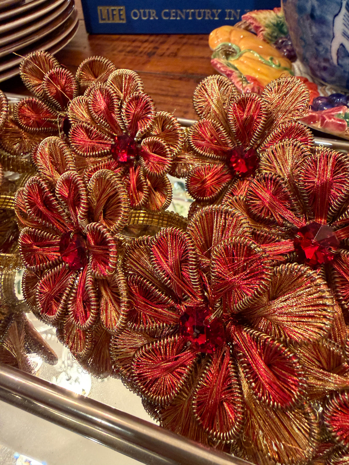 Set of 6 autumn beaded  flower napkin ring holders (2 sets