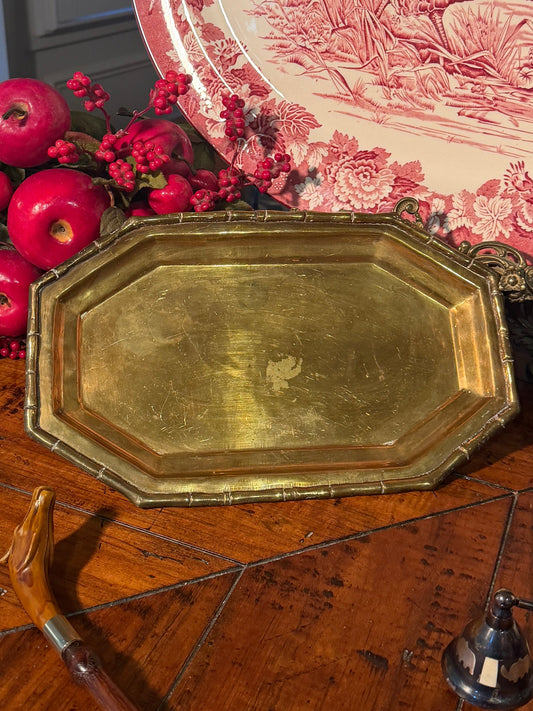 Vintage aged brass faux bamboo tray 12 x 7.5