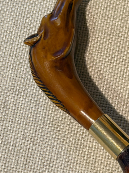 Rare tortoise and wood bamboo horse head shoe horn 21 in