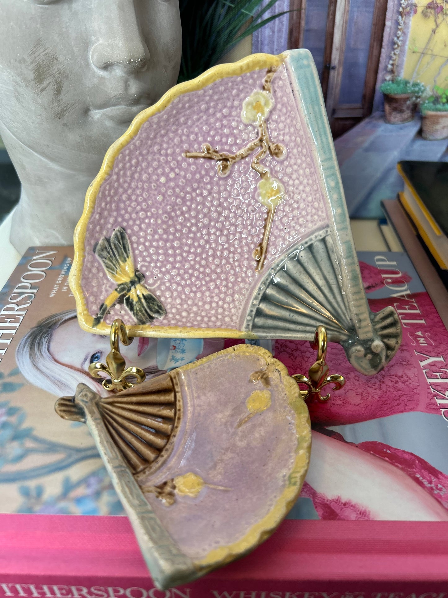 Antique Majolica Fan Shaped Dish in Pink! Eureka Pottery