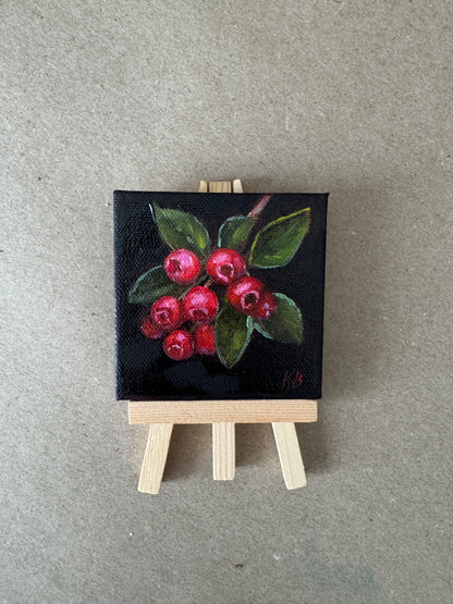Reserved mini original oil painting 3x3 cranberries