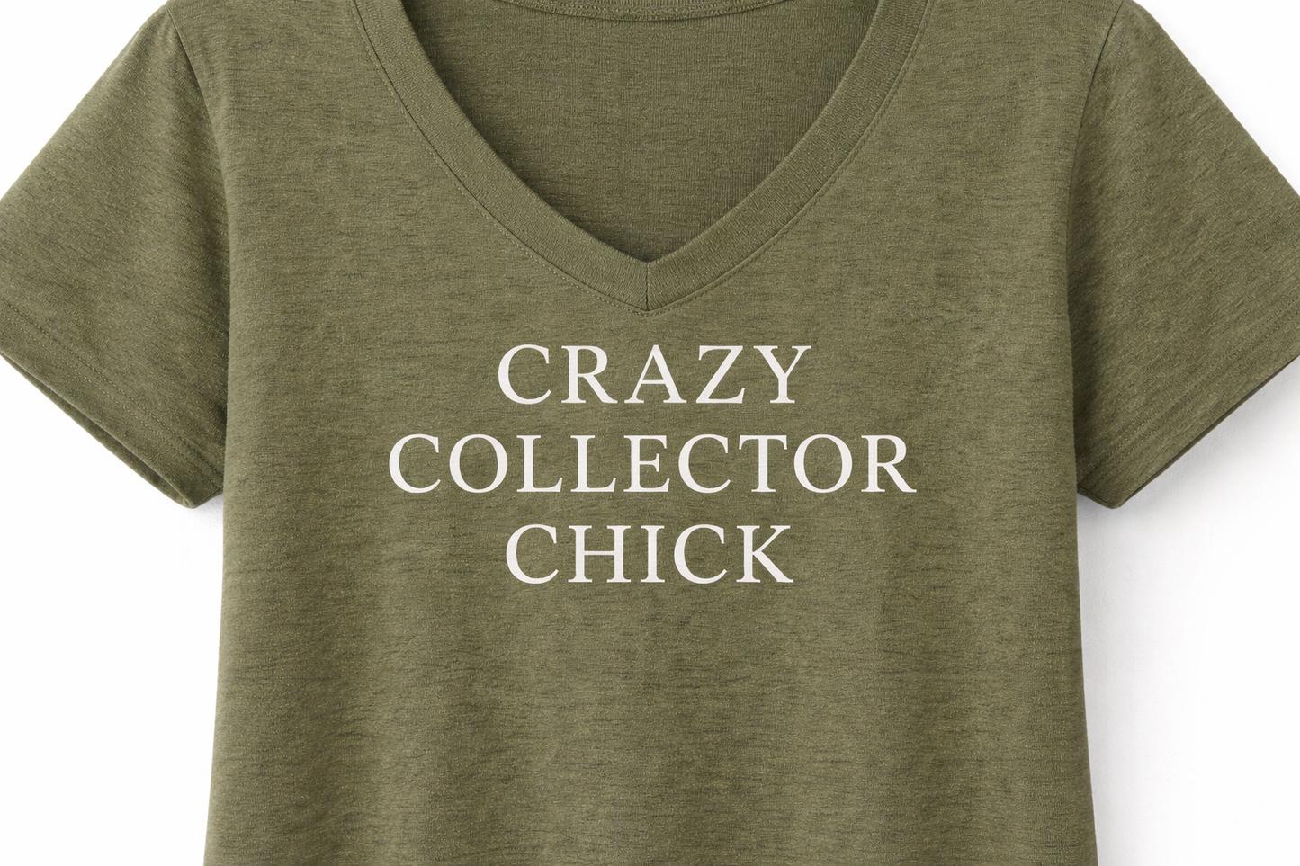 Rare and Worn | Crazy Collector Chick Signature V-neck Relaxed Tee - Army Green