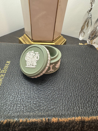 Sage green Wedgwood small trinket box 1” tall