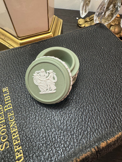 Sage green Wedgwood small trinket box 1” tall