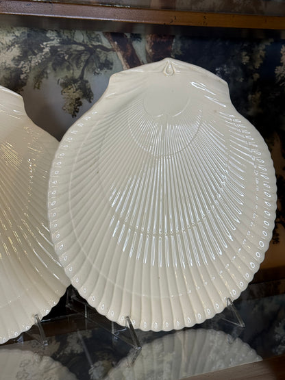 Vintage Wedgwood Nautilus Shell Plates | Pair of Large Etruria & Barlaston Scallop Plates | 11”