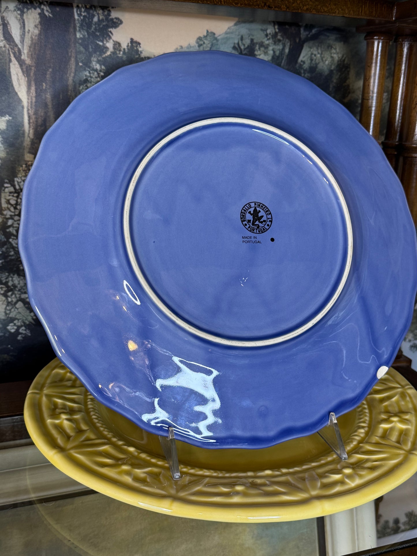 RESERVED - JIL - Vintage Bordallo Pinheiro Seashell Service Blue Charger Plate | Shell & Starfish Majolica | 12.5”