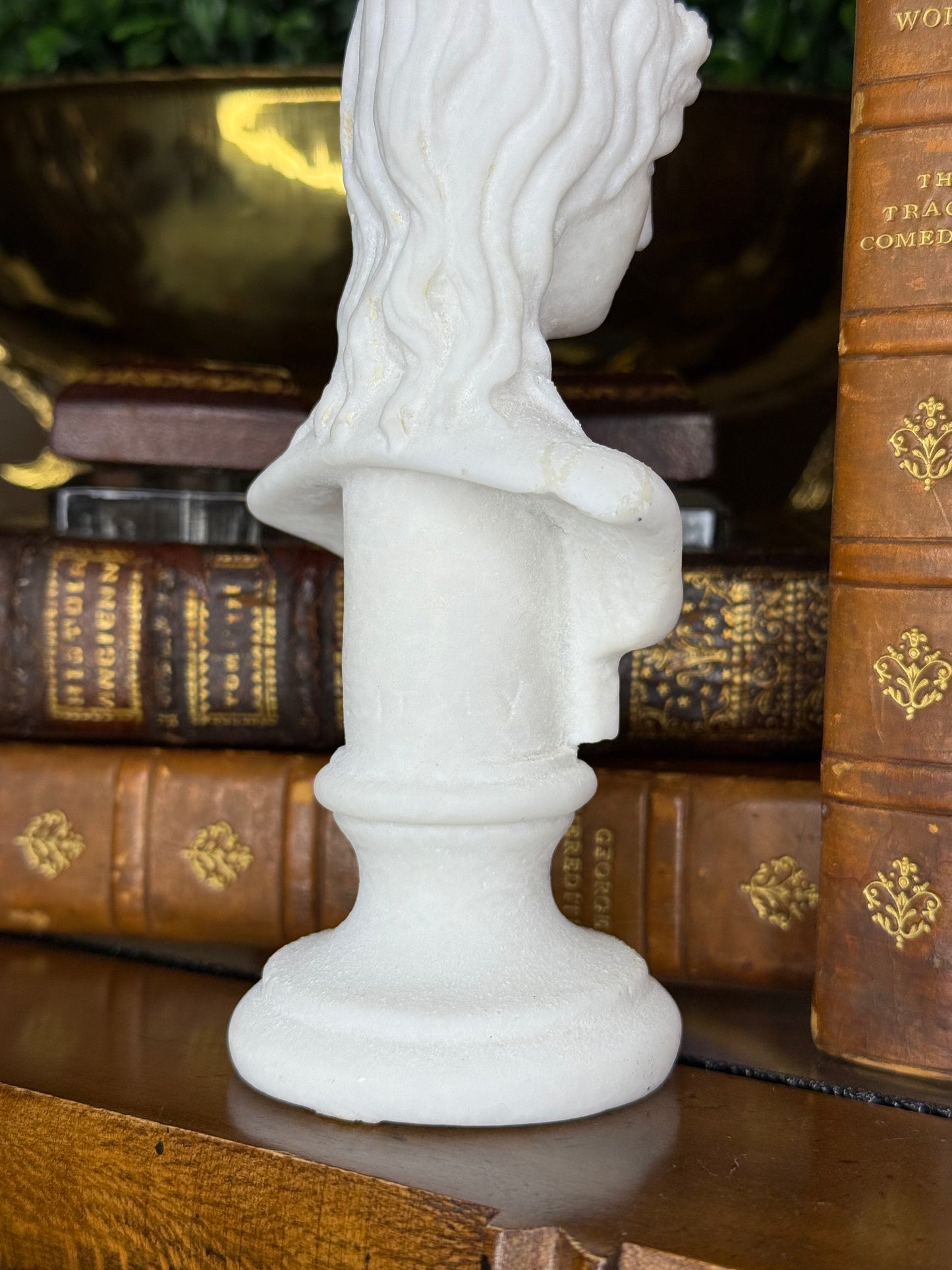 Vintage Italian Classical Marble-Style Bust Sculpture on Pedestal – 6”