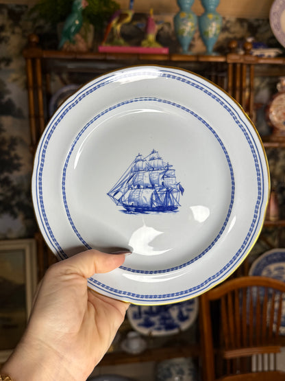 RESERVED BETH_MOYLES (4) SPODE BLUE SHIP 8" PLATES