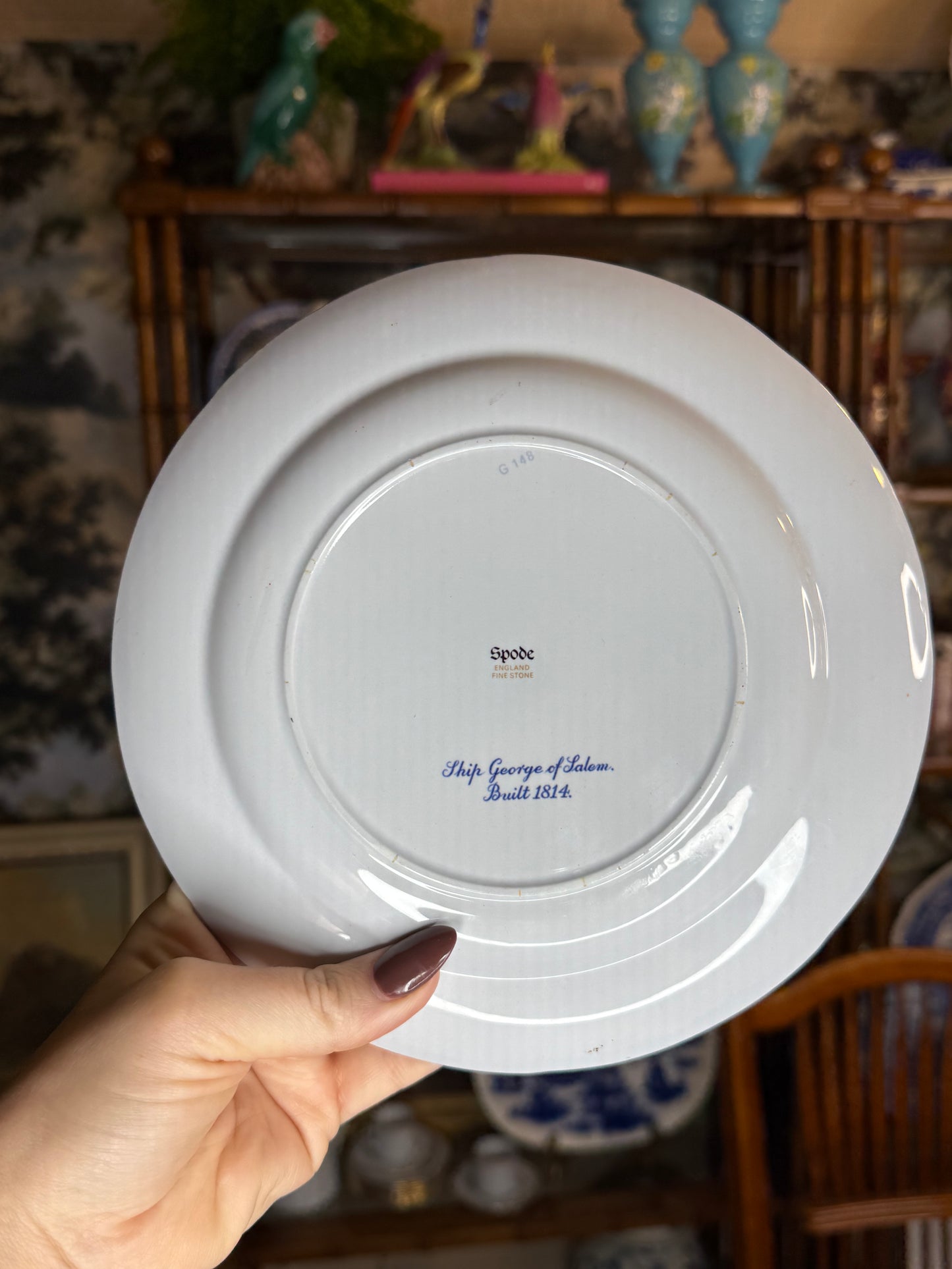 RESERVED BETH_MOYLES (4) SPODE BLUE SHIP 8" PLATES
