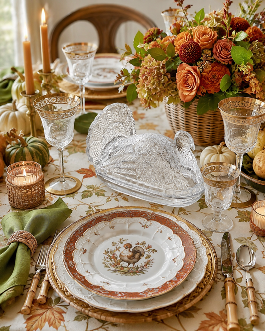 Crystal Turkey Covered Butter Box | Thanksgiving Harvest Dish with Lid | Dimensions: 6.89 X 3.54 X 4.33"