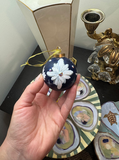Reserved beautiful hand painted porcelain ornament dark blue