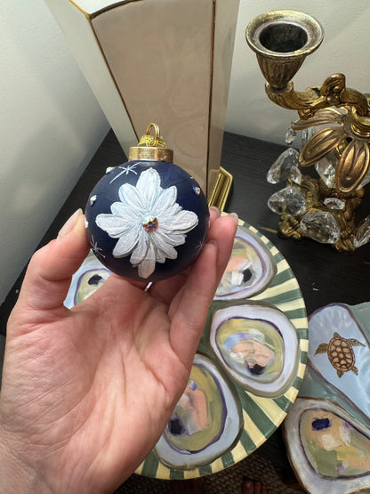 Reserved beautiful hand painted porcelain ornament dark blue