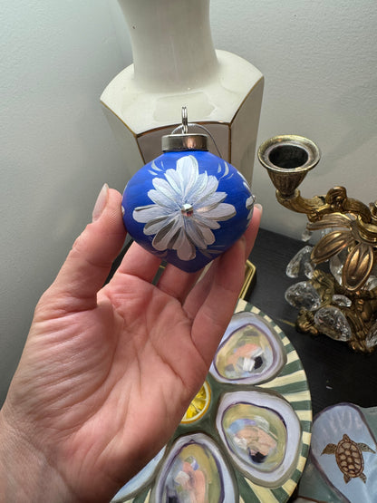 Reserved beautiful hand painted porcelain ornament dark blue