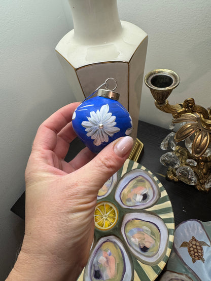 Reserved beautiful hand painted porcelain ornament dark blue
