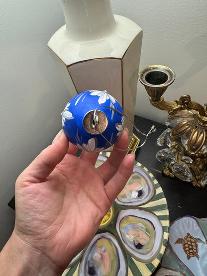 Reserved beautiful hand painted porcelain ornament dark blue