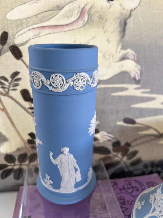 6 1/2” Tall Wedgwood Blue Jasperware Spill Vase