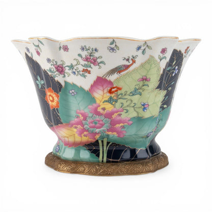 Danny's Fine Porcelain - Porcelain Tobacco Leaf Scalloped Bowl with Ormolu Base – 12.5”L x 11”W x 8.5”H