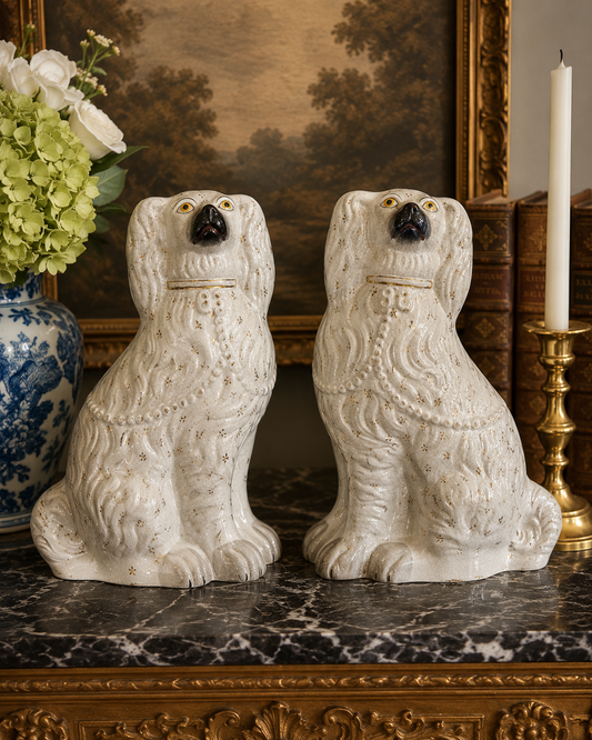 Early 19th Century Staffordshire Spaniel Pair – Overscale Mantel Dogs, 14” & 13.5”
