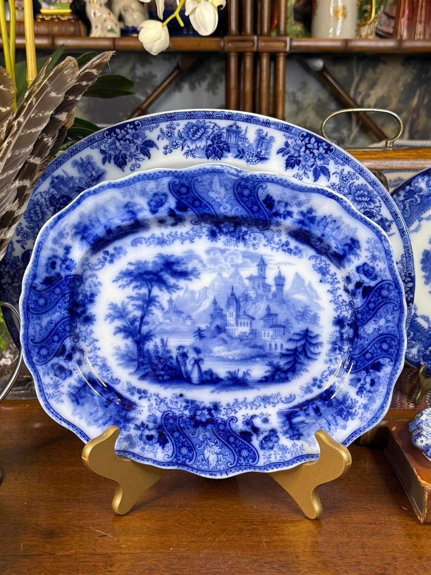 Burleigh Nonpareil Flow Blue Small Platter | Blue & White | c.1891–1919 | 12” L × 10” W | #DA4585