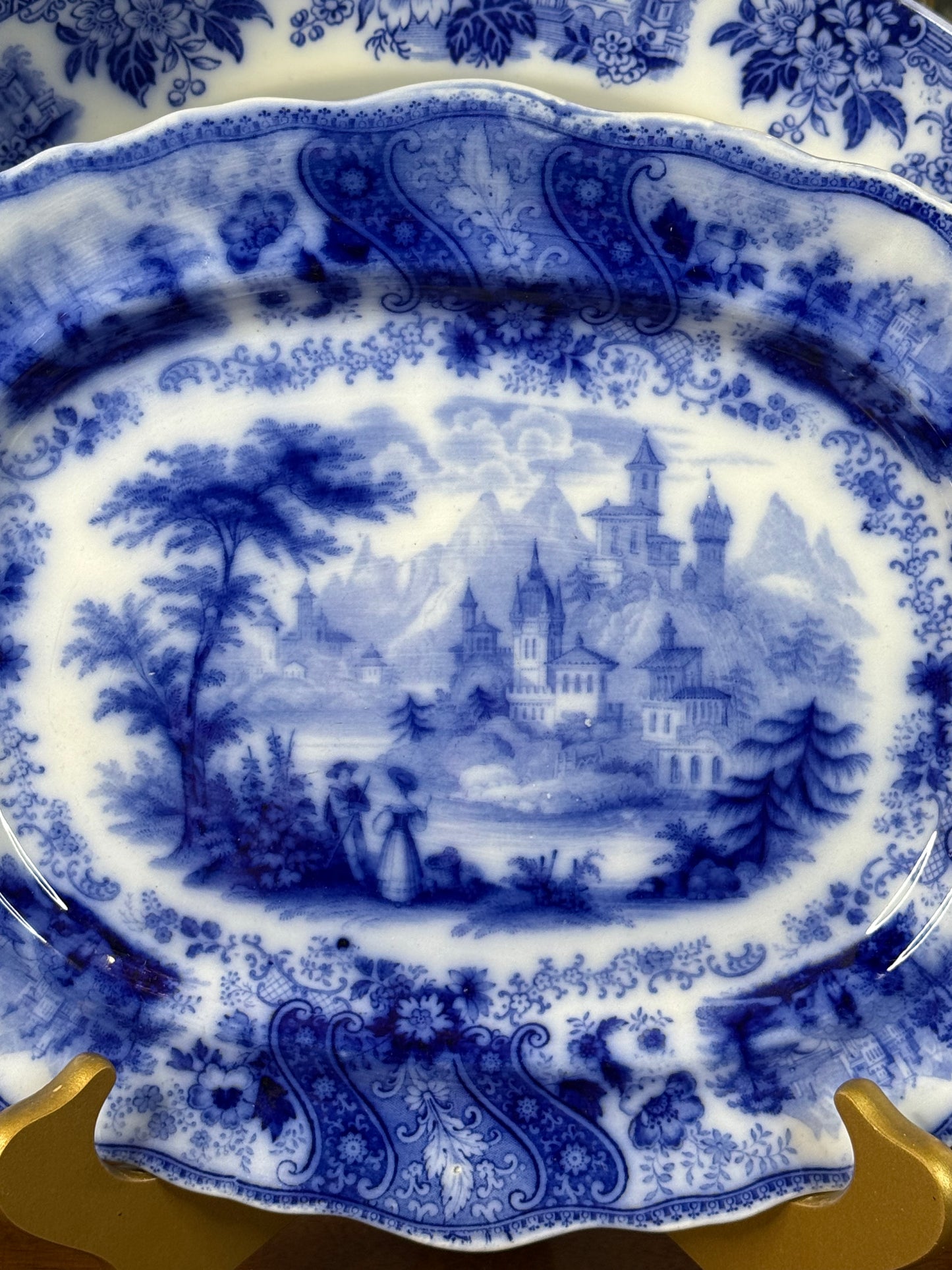 Burleigh Nonpareil Flow Blue Small Platter | Blue & White | c.1891–1919 | 12” L × 10” W | #DA4585