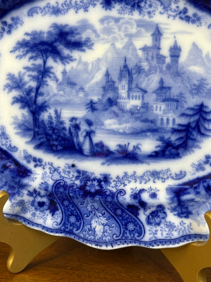 Burleigh Nonpareil Flow Blue Small Platter | Blue & White | c.1891–1919 | 12” L × 10” W | #DA4585