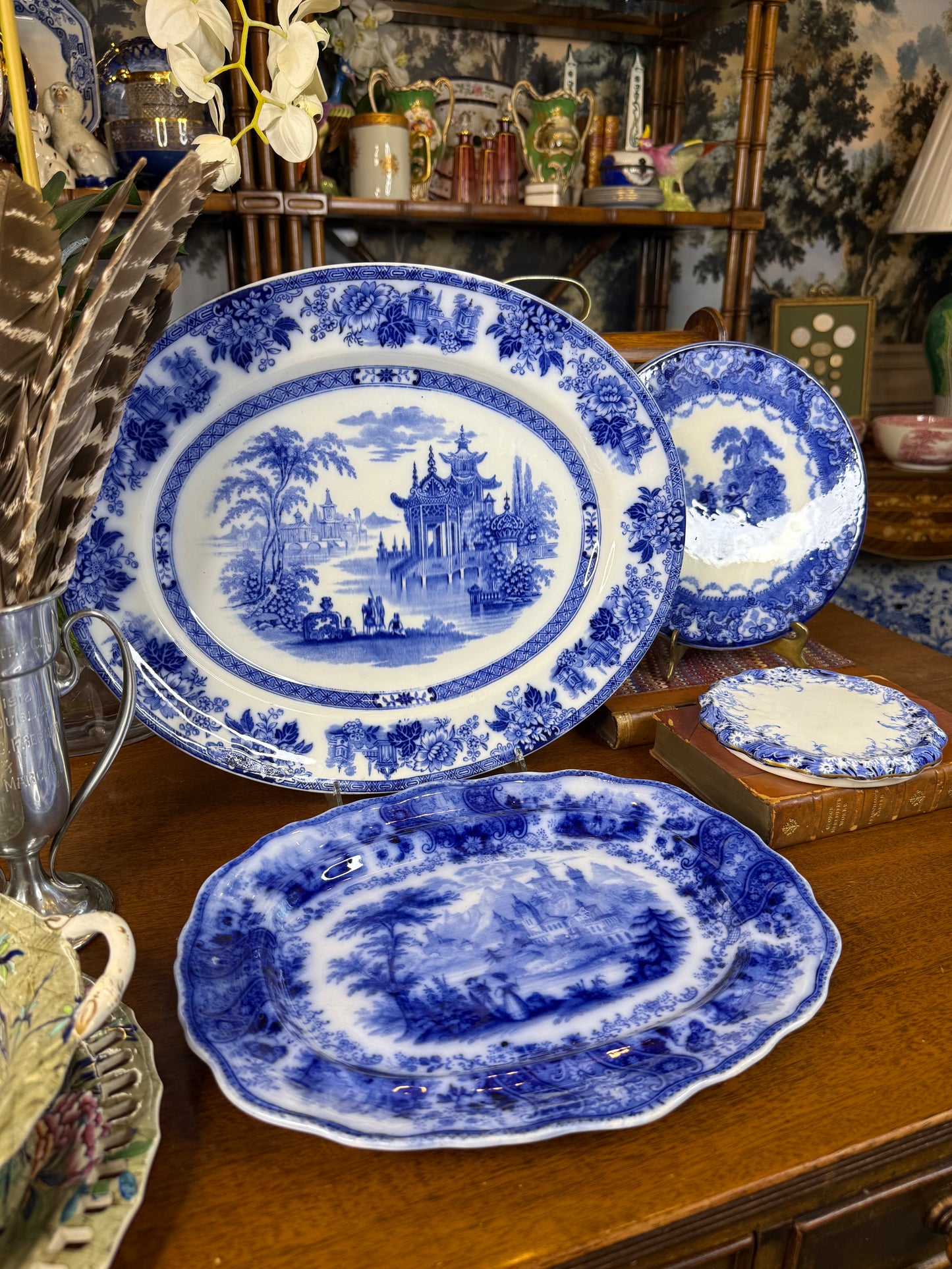 Burleigh Nonpareil Flow Blue Small Platter | Blue & White | c.1891–1919 | 12” L × 10” W | #DA4585