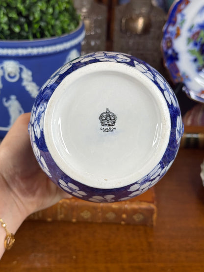 Cauldon Ware Prunus Blossom Double-Handled Vase | Blue & White | c.1900 | 6” H | #DA4583
