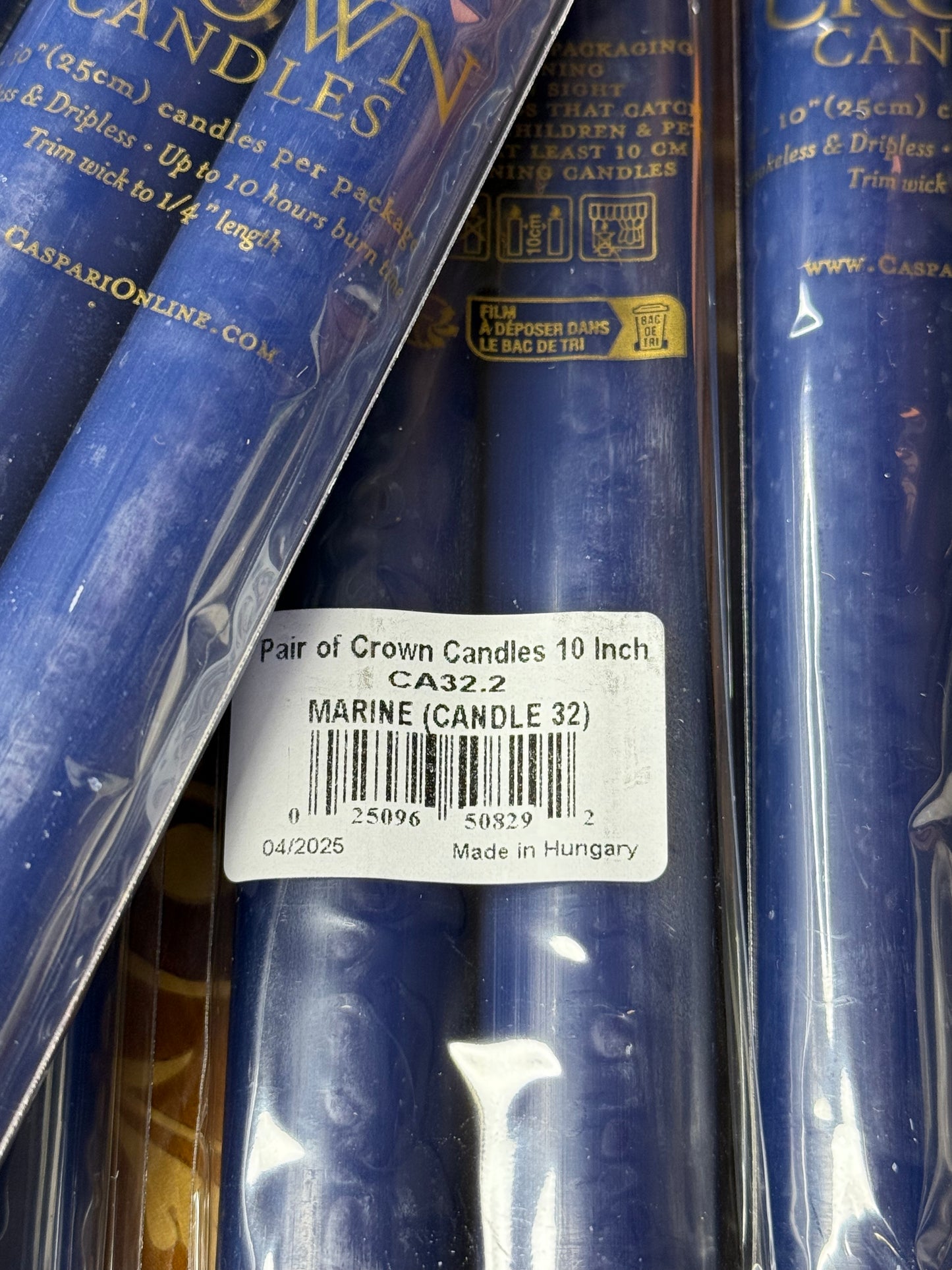 Caspari Straight Taper 10" Candles in Marine Blue- 2 Candles Per Package