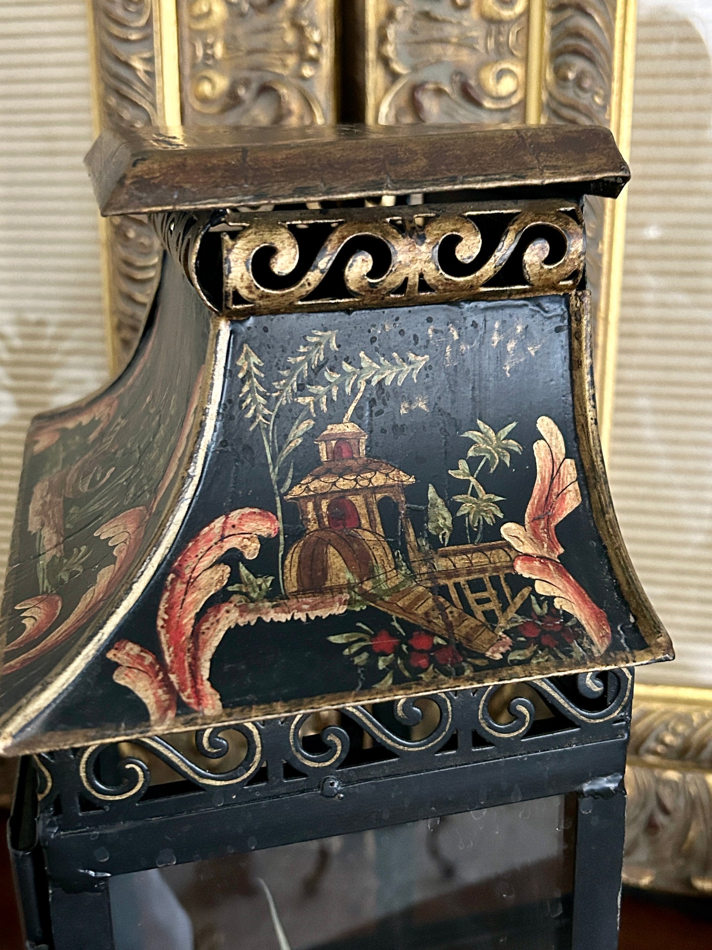 Vintage Regency Style Tole Chinoiserie Lantern