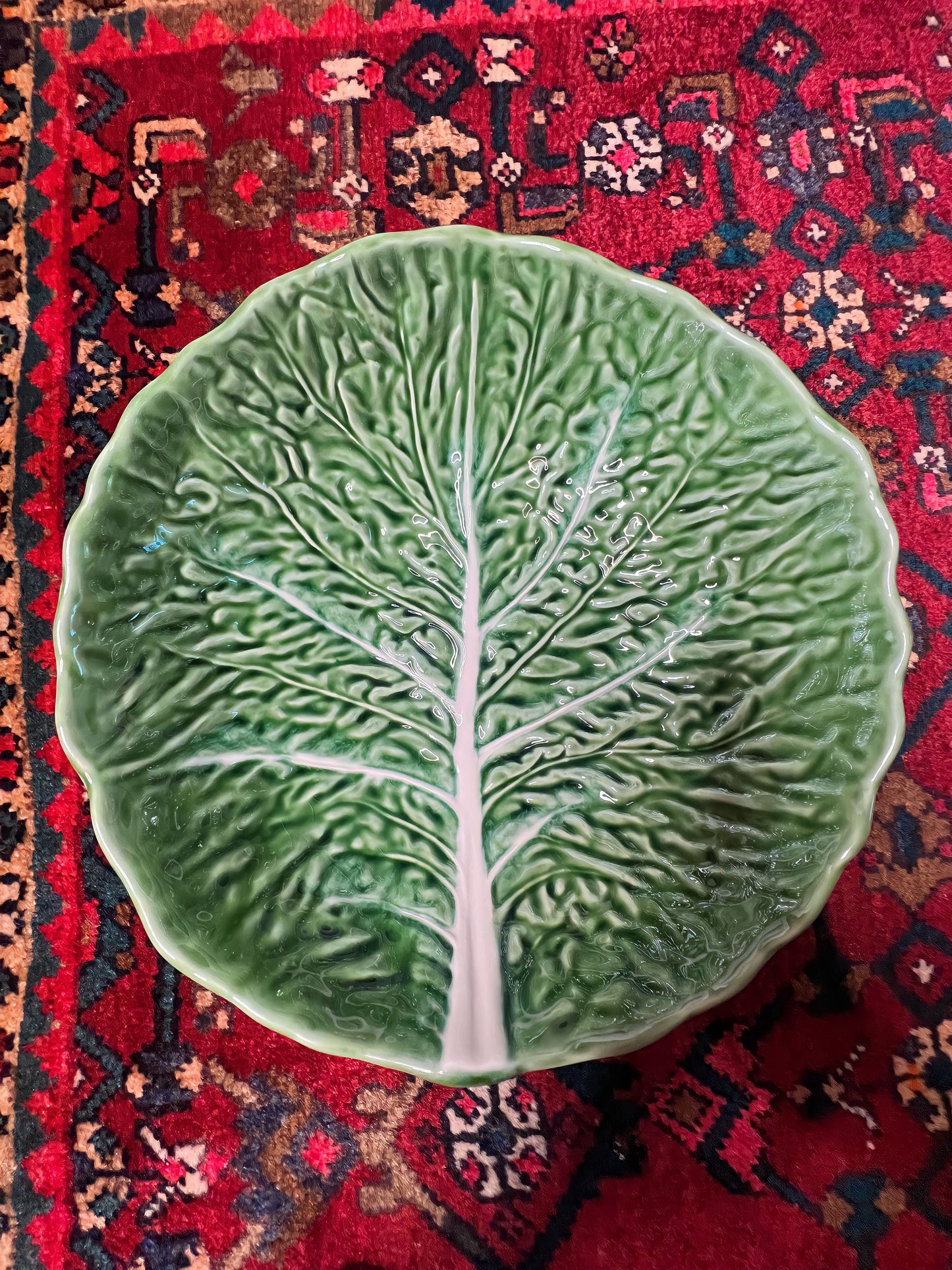 Large Vintage Olfaire Cabbage Leaf Bowl, 12”D - Pristine!