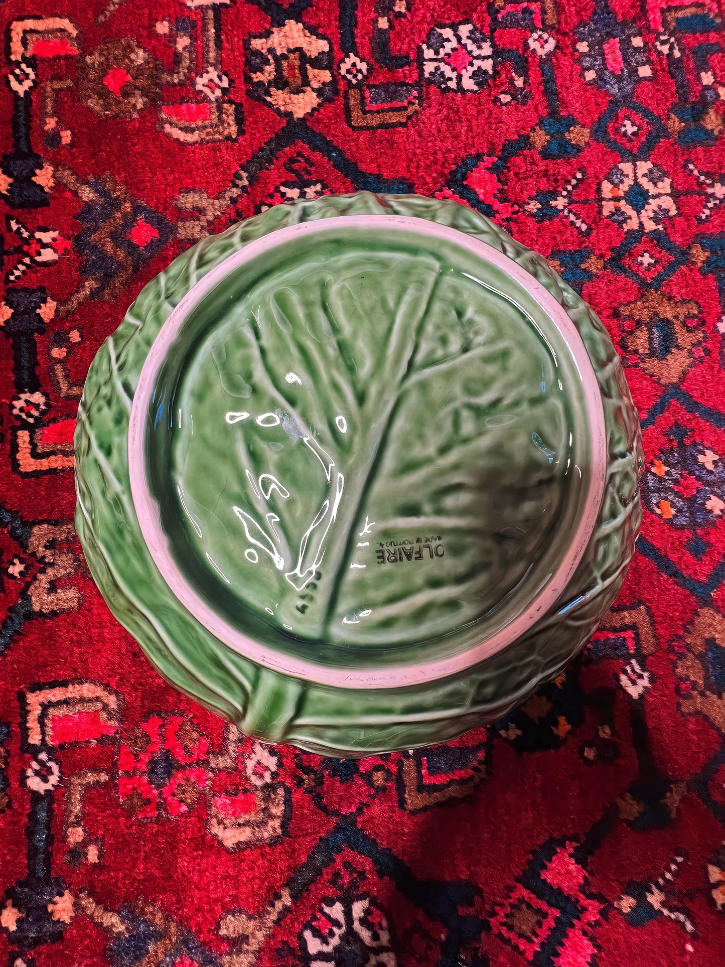 Large Vintage Olfaire Cabbage Leaf Bowl, 12”D - Pristine!