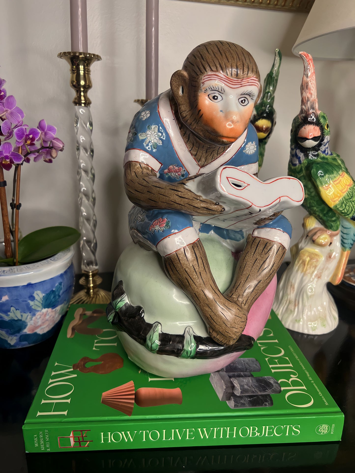 Vintage Large Whimsical Chinoiserie Sitting Monkey