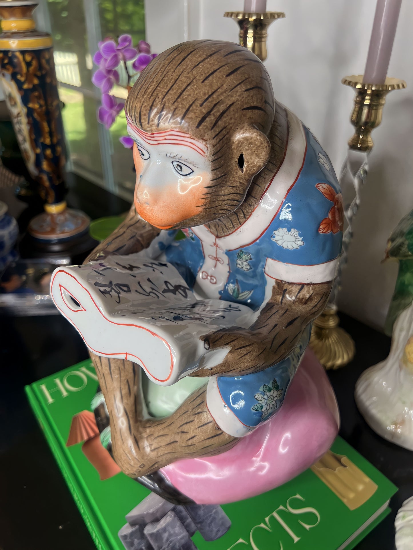 Vintage Large Whimsical Chinoiserie Sitting Monkey