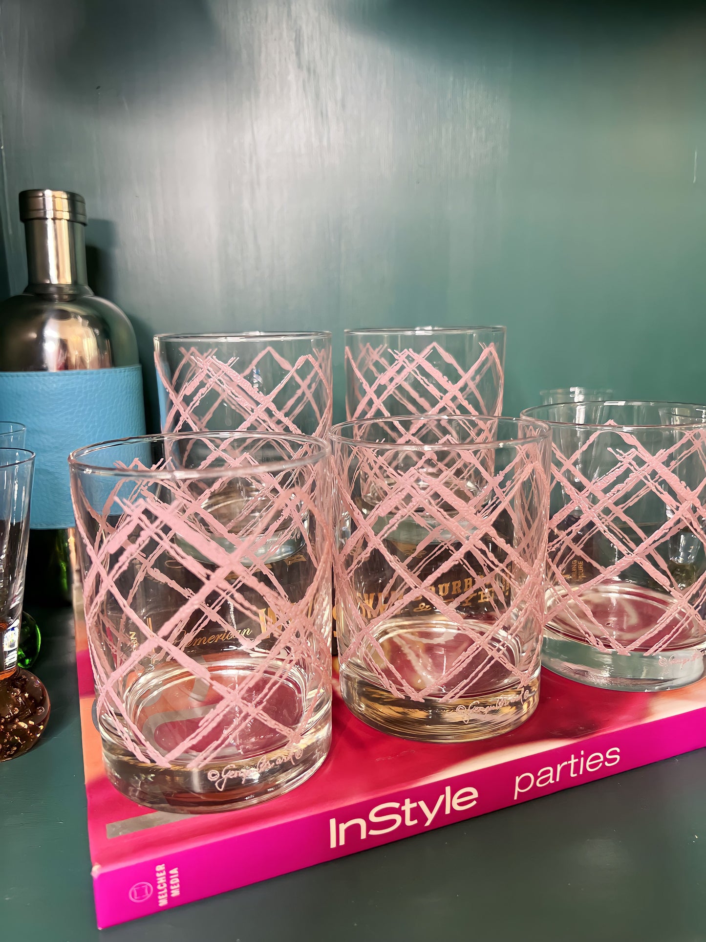 Set of 5 Vintage Georges Briard Pink Sand Textured Old Fashioned Glasses