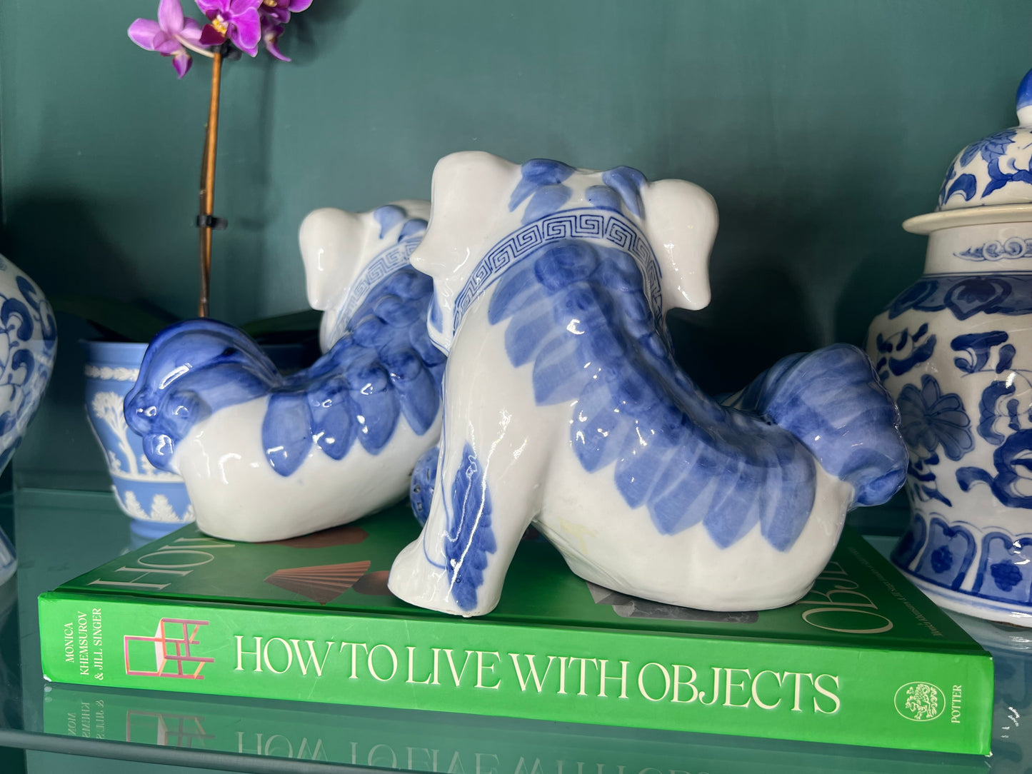 Vintage Pair of Blue and White Foo Dogs