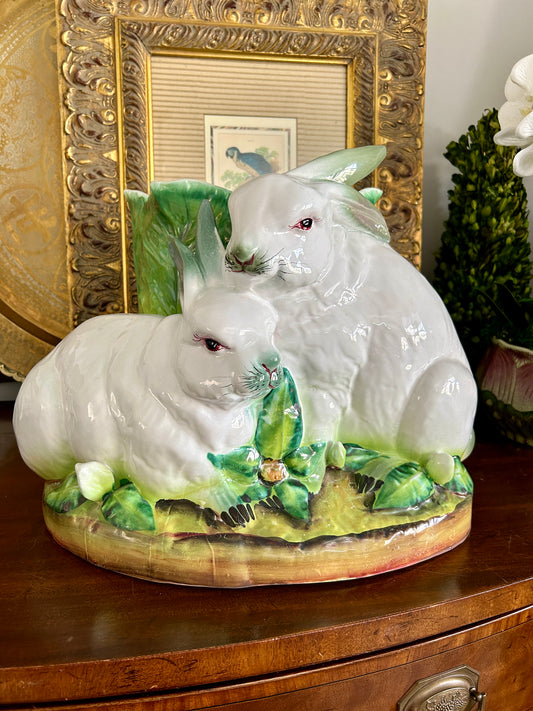 Fabulous Large Bunny Rabbit Cabbage Jardinière, 16.5"W x 14"D x 12.5'H