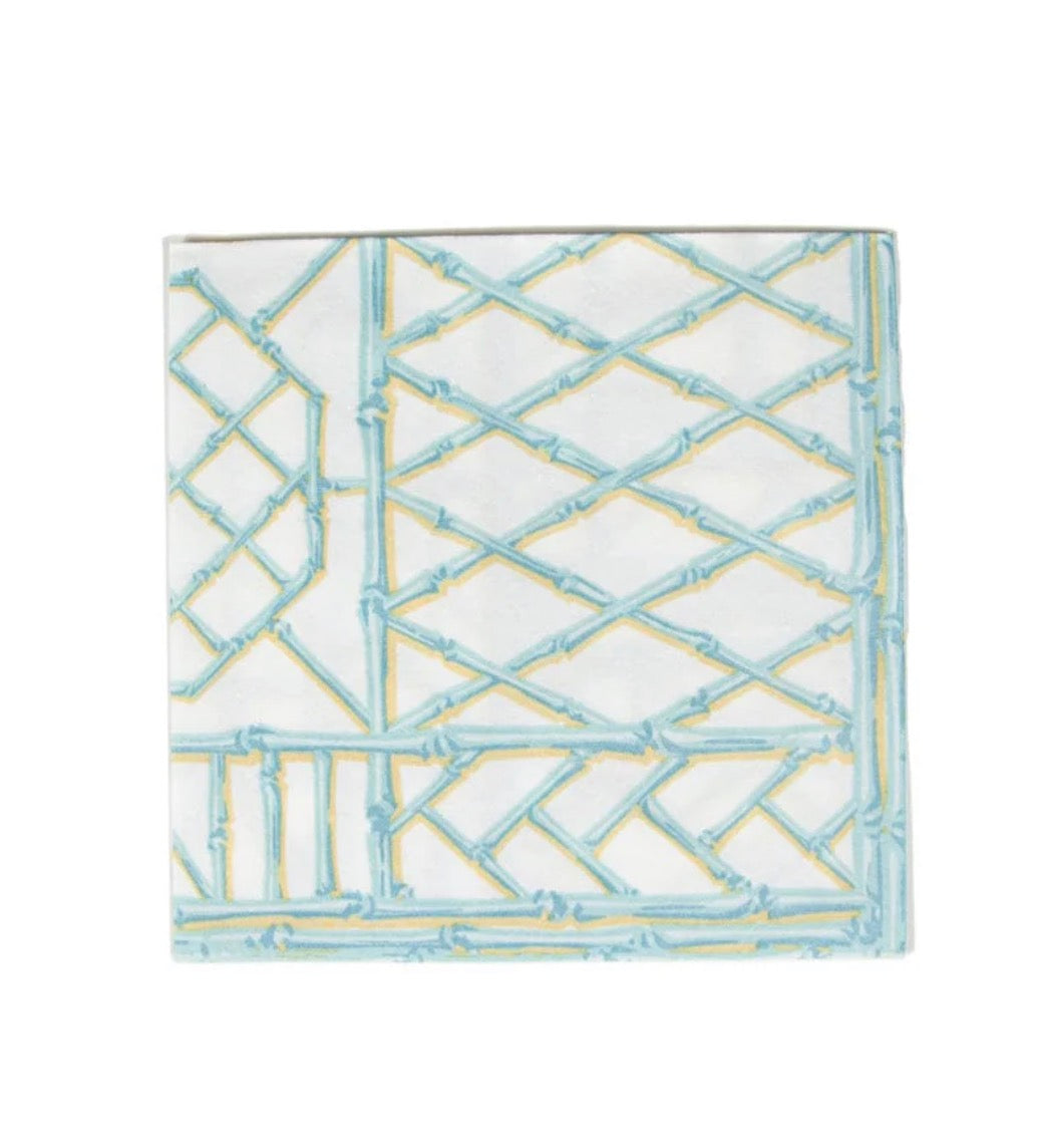 Caspari Bamboo Screen Robin's Egg Linen Cocktail Napkin | 15 Per Package