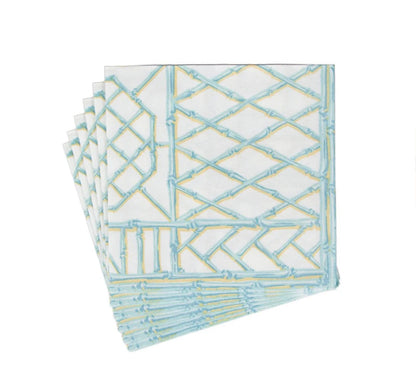 Caspari Bamboo Screen Robin's Egg Linen Cocktail Napkin | 15 Per Package