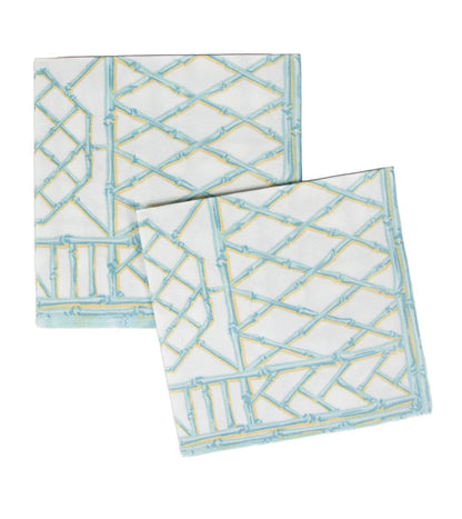 Caspari Bamboo Screen Robin's Egg Linen Cocktail Napkin | 15 Per Package